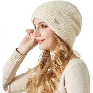 Womens Warm Knit Beanie Hat Thick Cotton Lined Slouchy Skull Cap Fall Winter